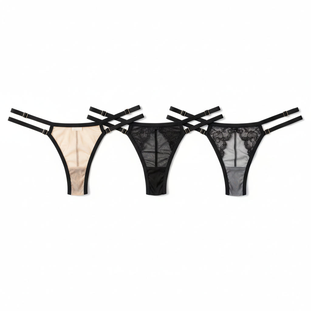 3PCS Adjustable Sexy Transparent Thong Panties Womens