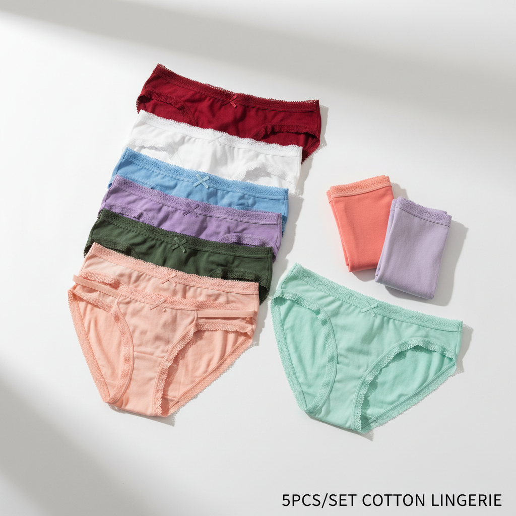5PCS/Set Cotton Lingerie Panties, Women Briefs / Tangas / Thong Panties, 13 Colors