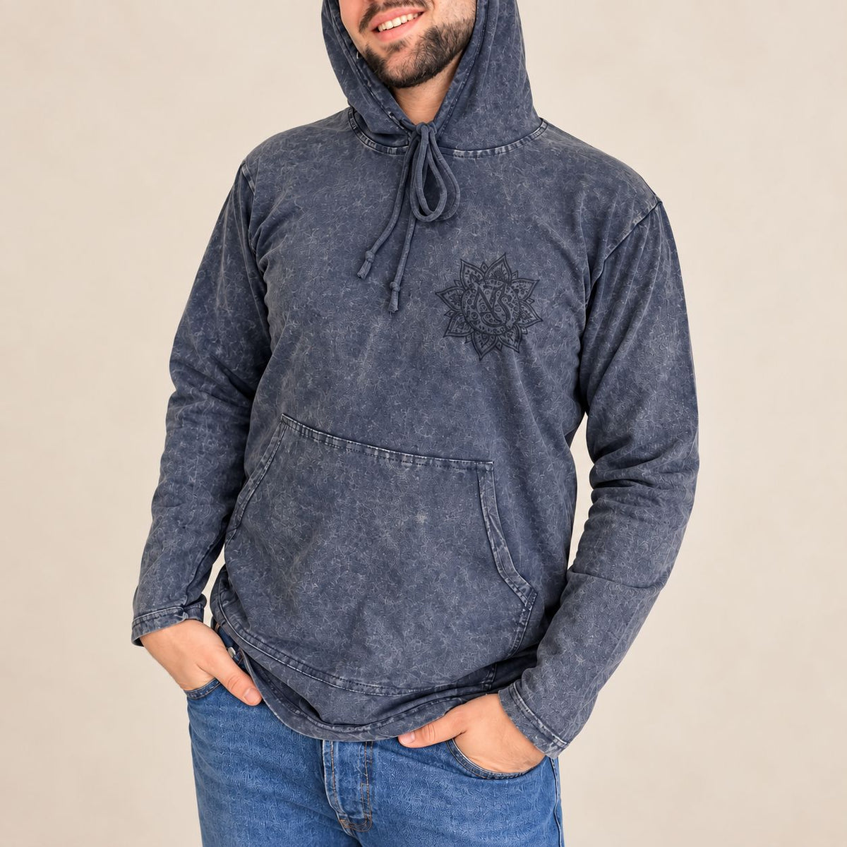 XLarge Stone Washed Hoody Shirt Kangaroo Pocket - Dusty Lavender