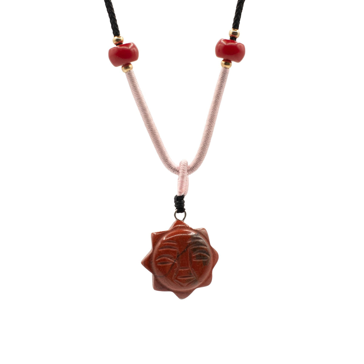 Cord Necklace Gemstone Pendant - Carnelian Sun Face