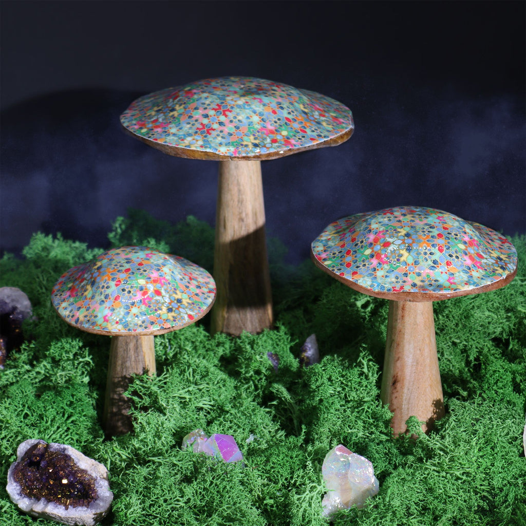 Small Enamelled Mushroom - 10cm - Mediterranean Tile Pattern