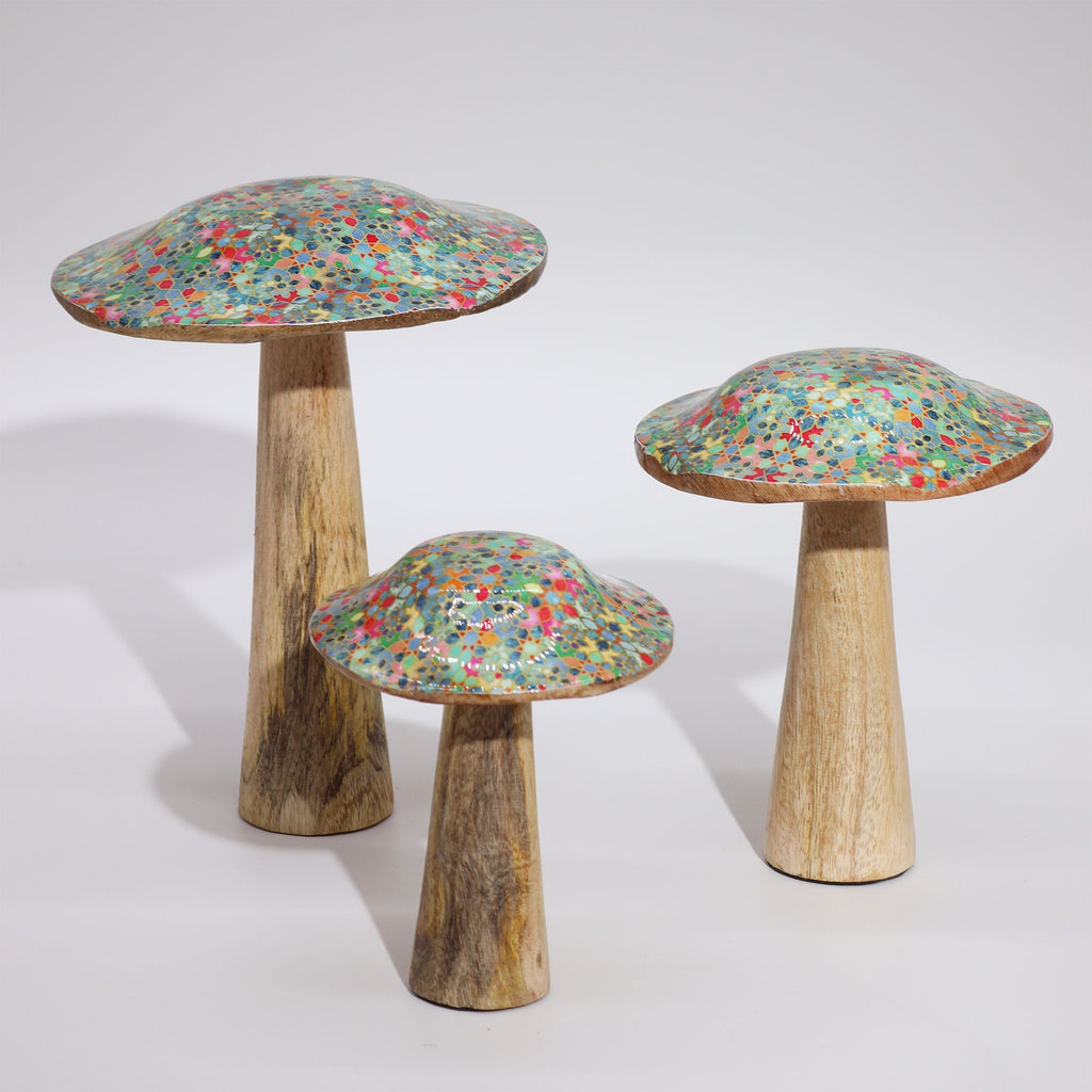 Large Enamelled Mushroom - 20cm - Mediterranean Tile Pattern