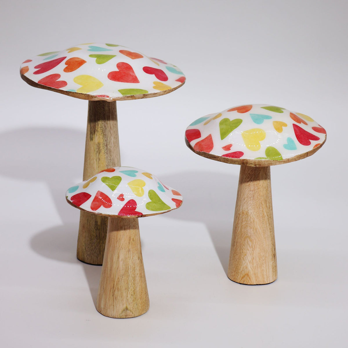 Small Enamelled Mushroom - 10cm - Pastel Hearts