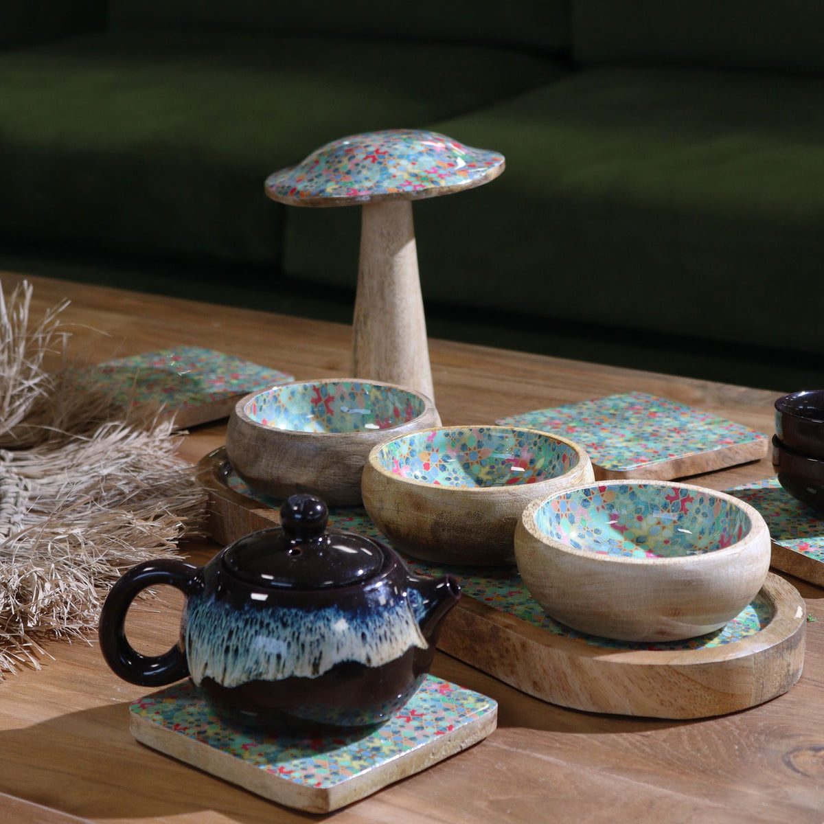 Set of 4 Square Coasters - Mediterranean Tile Pattern