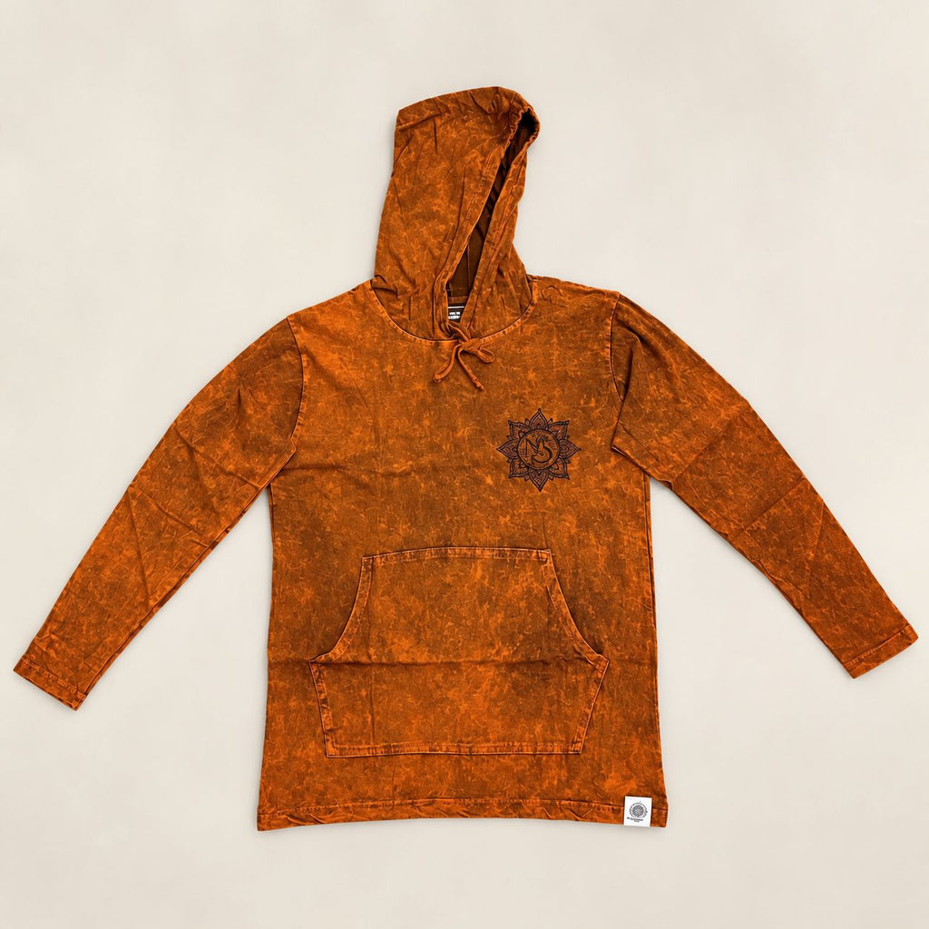 Small Stone Washed Hoody Shirt Kangaroo Pocket - Burnt Orange