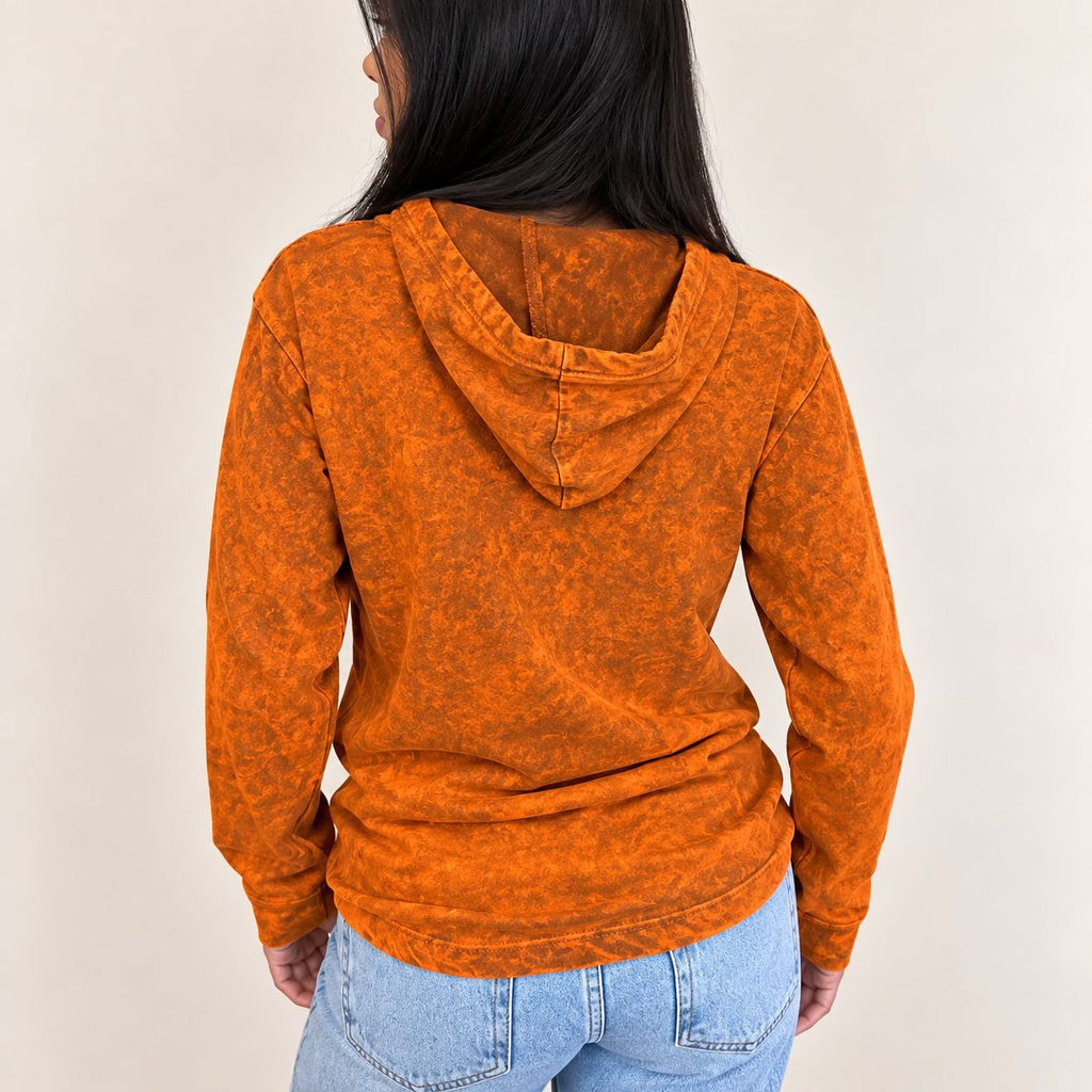 Med Stone Washed Hoody Shirt Kangaroo Pocket - Burnt Orange