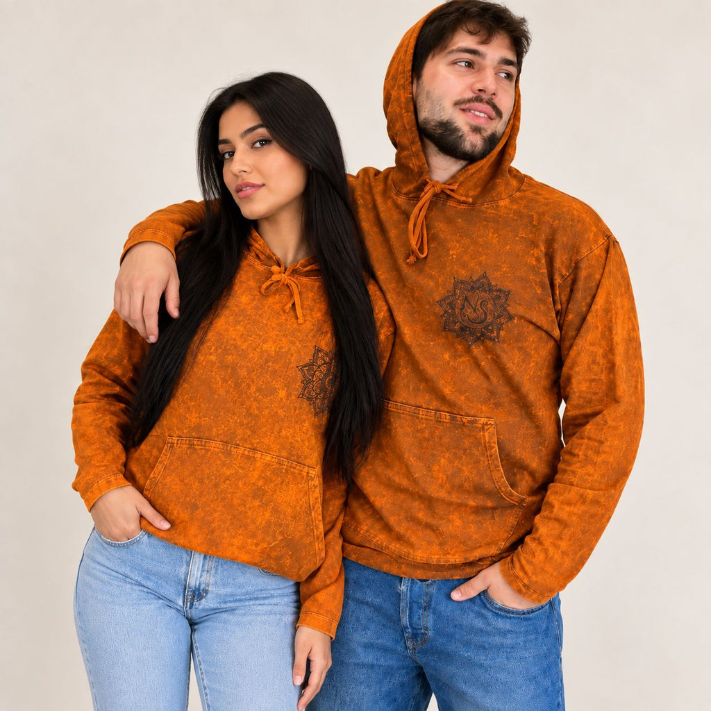 Med Stone Washed Hoody Shirt Kangaroo Pocket - Burnt Orange