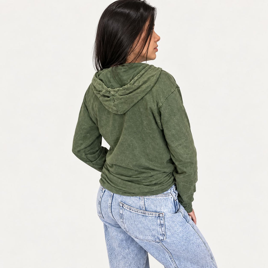 Small Stone Washed Hoody Shirt Kangaroo Pocket - Vintage Teal