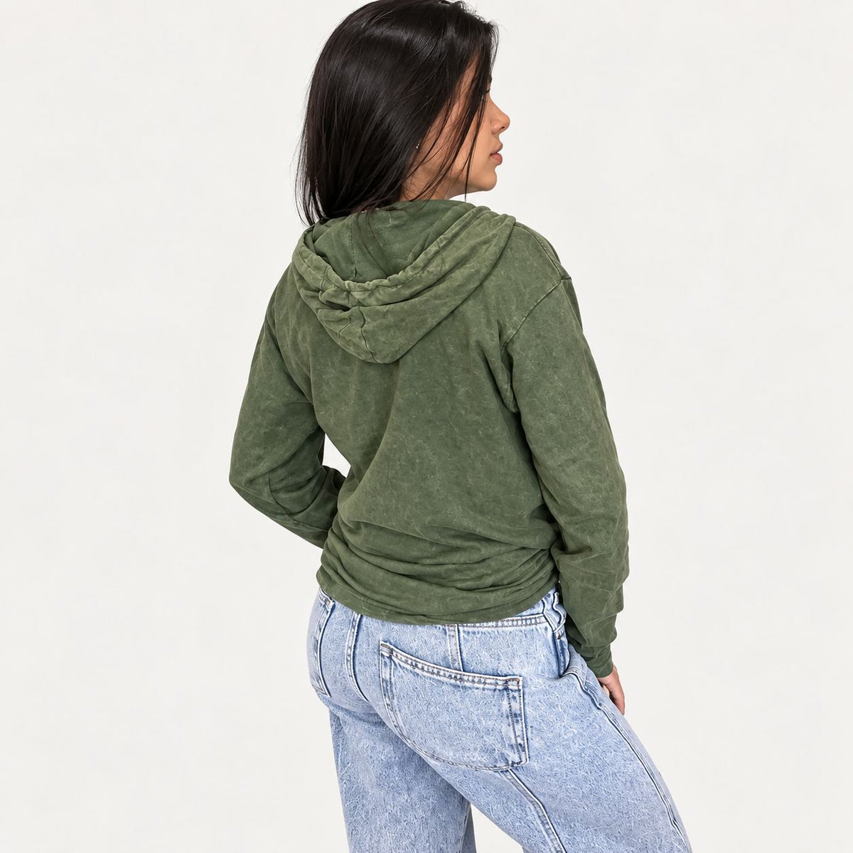 Small Stone Washed Hoody Shirt Kangaroo Pocket - Vintage Teal