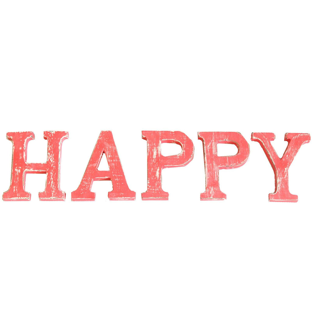 Shabby Chic Letters Red Wash  - HAPPY