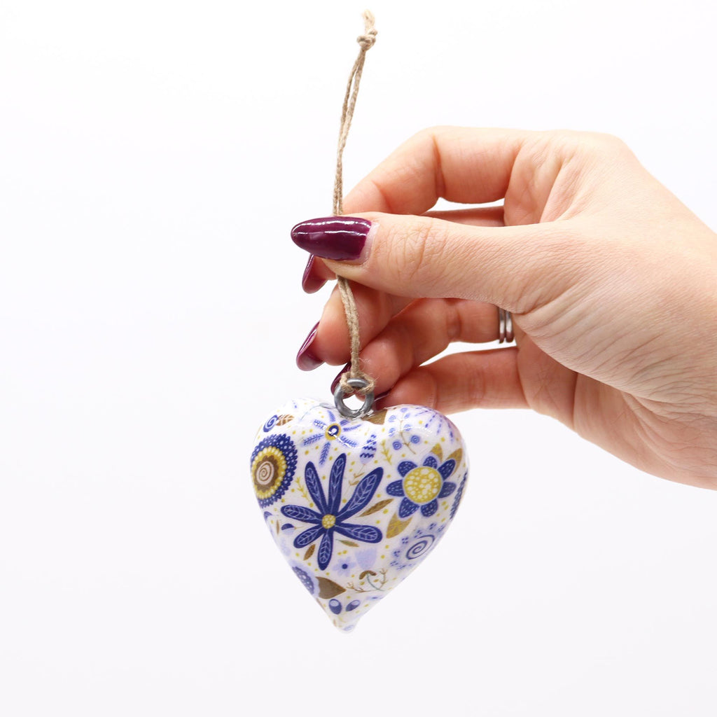 Lrg Decor Wood Heart -  Blue Floral