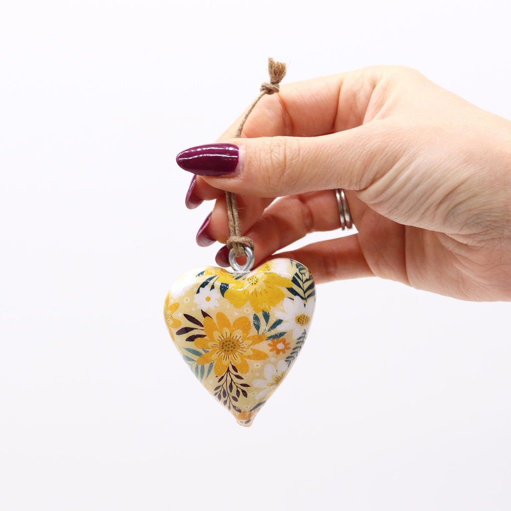Lrg Decor Wood Heart -  Yellow Floral
