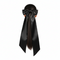 Fashion Solid Color Satin Ribbon Long Bow Ponytail Scarf black